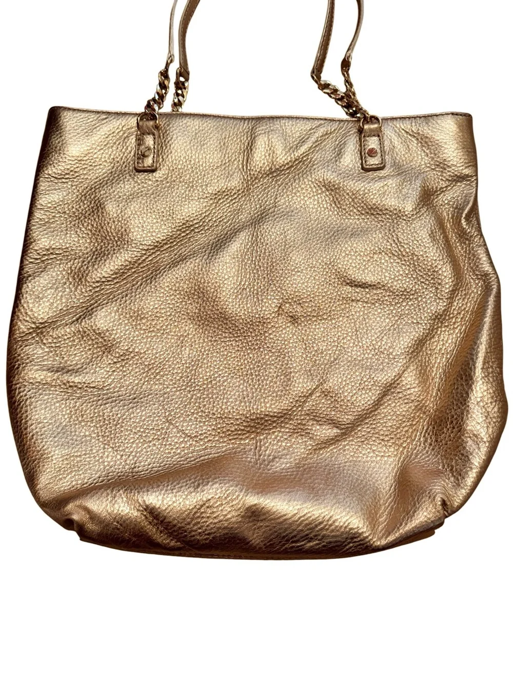Michael Kors Gold Metallic Pebbled Leather Tote Bag Wallet Set NWOT Chain Accent